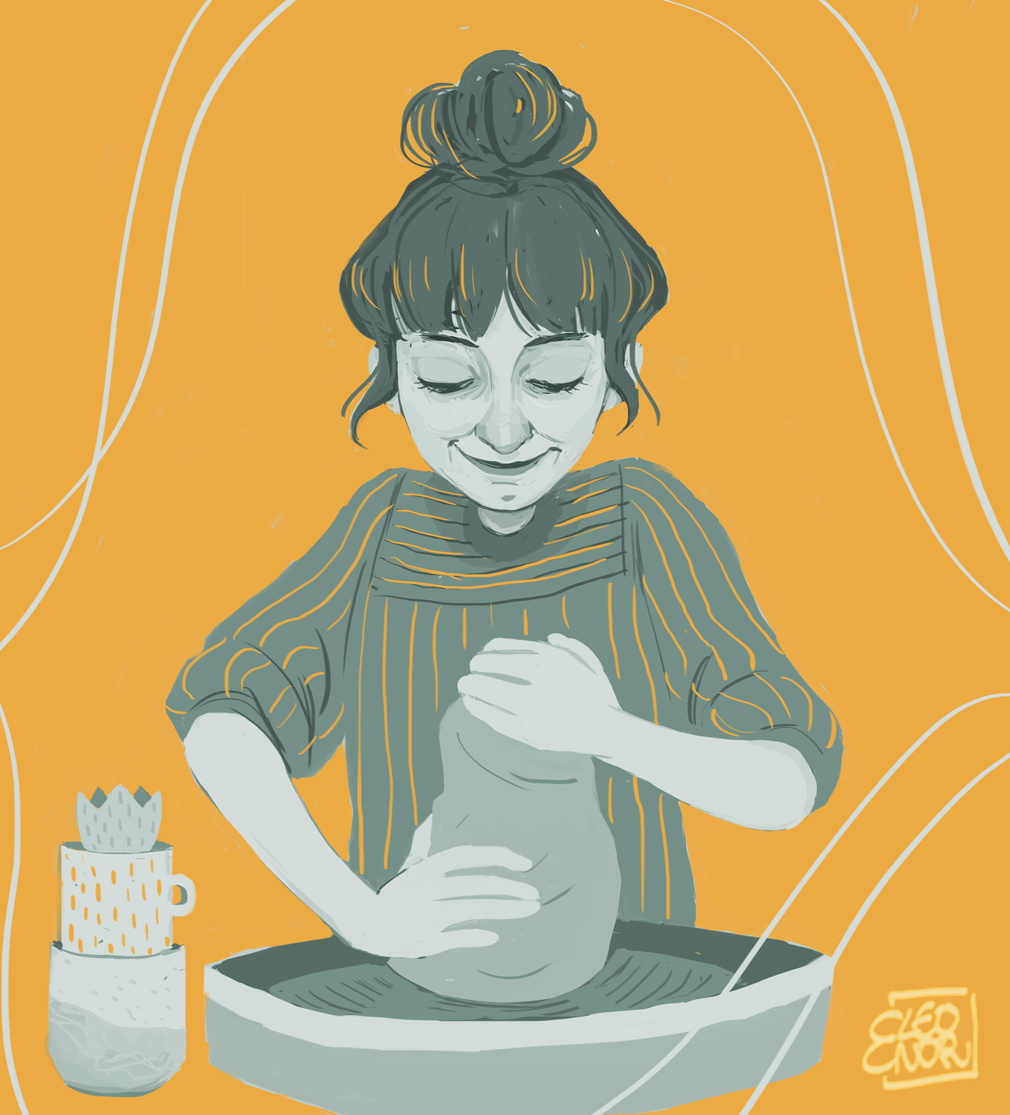 Ester Griso trabajando en el torno de cerámica - Cou Cerámica Barcelona